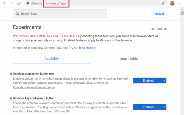 Google Chrome Flags